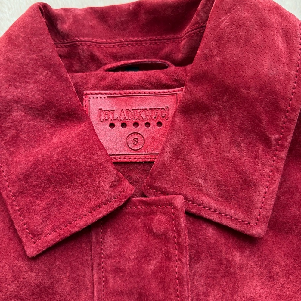 NWT BLANKNYC Red Suede Leather Moto Bomber Jacket Cherry Womens Small - Picture 2 of 7